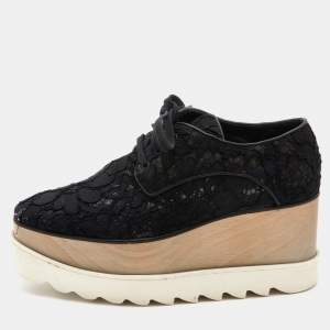 Stella McCartney Black Floral Lace Elyse Platform Derby Sneakers Size 35