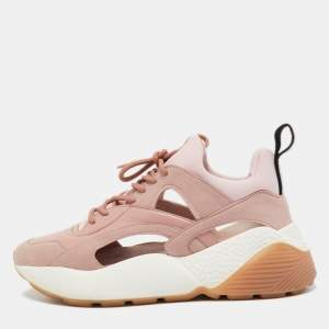 Pre Owned Stella McCartney Pink Faux Leather and Faux Suede Cut Out Eclypse Sneakers Size 38