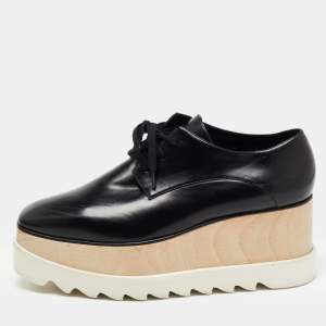 Stella McCartney Black Faux Leather Elyse Platform Derby Sneakers Size 39