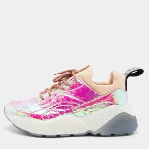 Stella McCartney Multicolor Holographic Faux Leather and Neoprene Sneakers Size 38