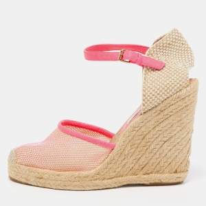 Stella McCartney Beige/Pink Raffia and Fabric Espadrille Wedge Sandals Size 38