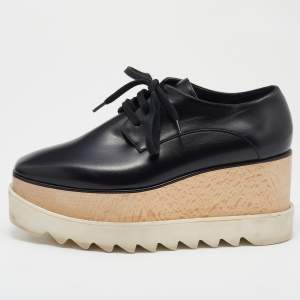 Stella McCartney Black Woven Faux Leather  Elyse Platform Derby Sneakers Size 37