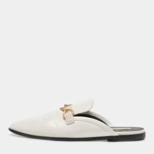 Stella McCartney White Faux Leather Chain Detail Flat Mules Size 38