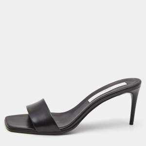 Stella McCartney Black Faux Leather Open Toe Slide Sandals Size 38.5