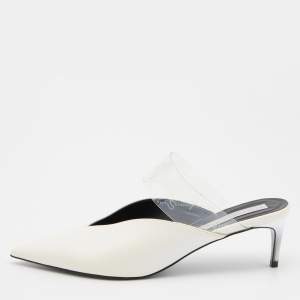 Stella McCartney White Faux Leather and PVC Pointed Toe Mule Sandals Size 38.5
