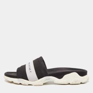 Stella McCartney Black/White Faux Suede And Canvas Logo Flat Slides Size 38