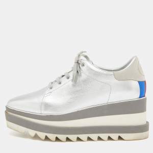Stella McCartney Metallic Silver Faux Leather and Faux Suede Elyse Sneakers Size 39