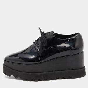 Stella McCartney Black Faux Patent Leather Elyse Platform Derby Size 38