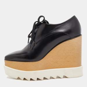 Pre Owned Stella McCartney Black Faux Leather Elyse Platform Derby Sneakers Size 35.5