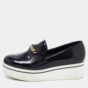 Stella McCartney Black Faux Leather Chain Link Platform Slip On Sneakers Size 39