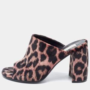 Stella McCartney Brown Leopard Printed Velvet Sabot Mules Size 38