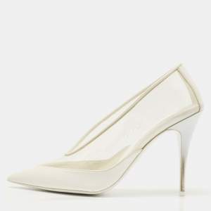 Stella McCartney White Faux Leather And PVC Pointed Toe Pumps Size 38