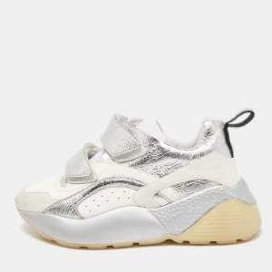 Stella McCartney White/Silver Faux Leather Eclypse Sneakers Size 38