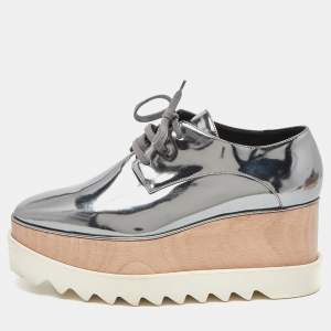 Stella McCartney Silver Faux Leather Elyse Platform Lace Up Derby Size 39