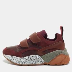 Stella McCartney Burgundy Faux Leather And Faux Suede Eclypse Lace Up Sneakers Size 40