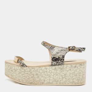 Stella McCartney Black/White Faux Python Embossed Leather Geena Sandals Size 36