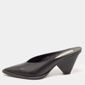 Stella McCartney Black Faux Leather Pointed Toe Mules Size 37.5