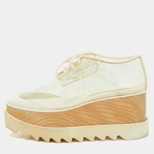 Stella McCartney Off White Faux Leather and PVC Elyse Platform Derby Sneakers Size 38