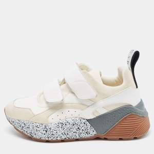 Stella McCartney White Faux Leather and Faux Suede Eclypse Velcro Strap Sneakers Size 36