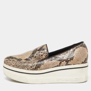 Stella McCartney Brown/Beige Faux Snakeskin Embossed Leather Binx Platform Sneakers Size 35