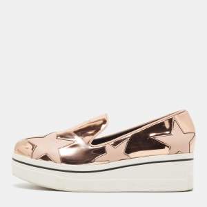 Pre Owned Stella McCartney Rose Gold Faux Leather Binx Star Sneakers Size 39