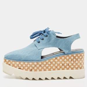 Stella McCartney Blue Cut Out Denim Elyse Lace Up Platform Derby Size 37