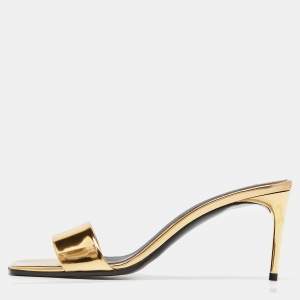 Stella McCartney Gold Faux Metallic Leather Slide Sandals Size 38