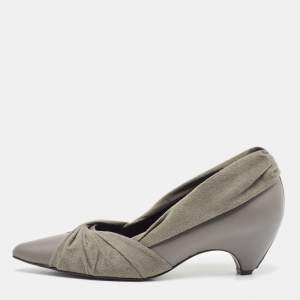 Stella McCartney Grey Faux Leather and Pleated Faux Suede Pumps Size 36