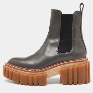Stella  Mccartney Grey Leather Vegan Chelsea Boots Size 37
