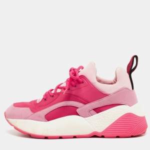 Stella McCartney Pink/Red Nylon and Faux Suede Chunky Sneakers Size 38