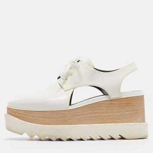 Stella McCartney White Faux Leather Elyse Cut-Out Platform Derby Size 38