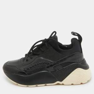 Stella McCartney Black Faux Leather and Neoprene Eclypse Sneakers Size 35