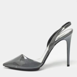 Stella McCartney Grey Faux Patent Leather Slingback Pumps Size 36.5