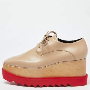 Pre Owned Stella McCartney Beige Faux Leather Elyse Derby Sneakers Size 38