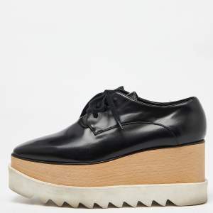 Stella McCartney Black Faux Leather Elyse Derby Sneakers Size 38