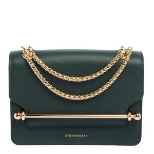 Strathberry Green Leather Mini East/west Leather Crossbody Bag