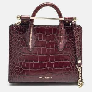 Strathberry Burgundy Leather Nano Midi Tote