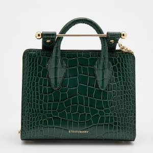 Strathberry Green Croc Embossed Leather Nano Midi Tote