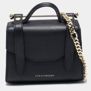 Strathberry Black Leather Micro Allegro Top Handle Bag