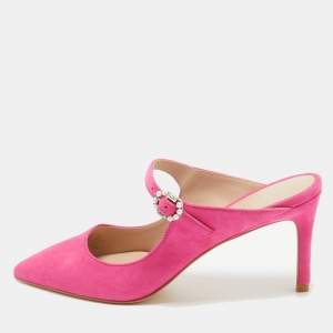 Stuart Weitzman Pink  Suede Dazzle 75 Embellished Mules Size 37