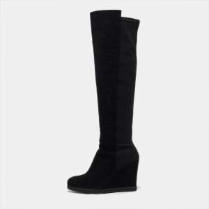 Stuart Weitzman Black Fabric and Suede Knee Length Boots Size 38