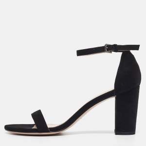 Stuart Weitzman Black Suede Nearlynude Lucite Ankle Strap Sandals 39