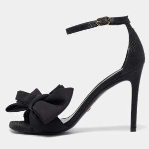 Stuart Weitzman Black Glitter Nudist Ankle Strap Sandals Size 38