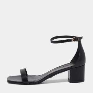 Stuart Weitzman Black Leather Simplecurve Sandals Size 39