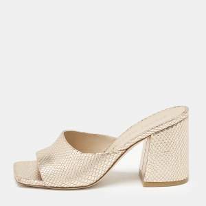 Stuart Weitzman Gold Snakeskin Embossed Leather Slide Sandals Size 38.5