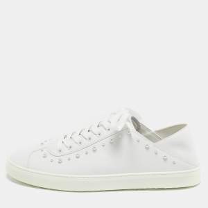 Stuart Weitzman White Leather Pearlstud Convertible Sneakers Size 39.5