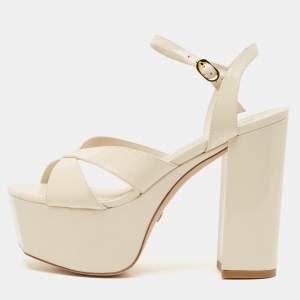 Stuart Weitzman Cream Patent Leather Miami Platform Sandals Size 37.5
