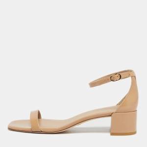 Pre Owned Stuart Weitzman Beige Leather Bambina Block Heel Ankle Strap Sandals Size 40