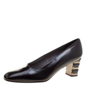 Stuart Weitzman Black Leather Tiered Heel Pumps Size 38.5