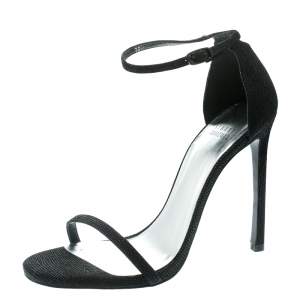 Stuart Weitzman Black Textured Suede Ankle Strap Open Toe Sandals Size 39.5